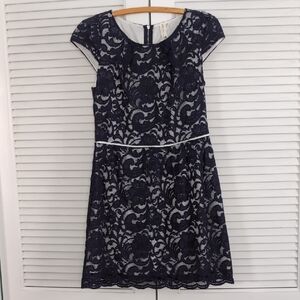 Blue Fit and Flare Mini Dress with Flutter Cap Sleeves